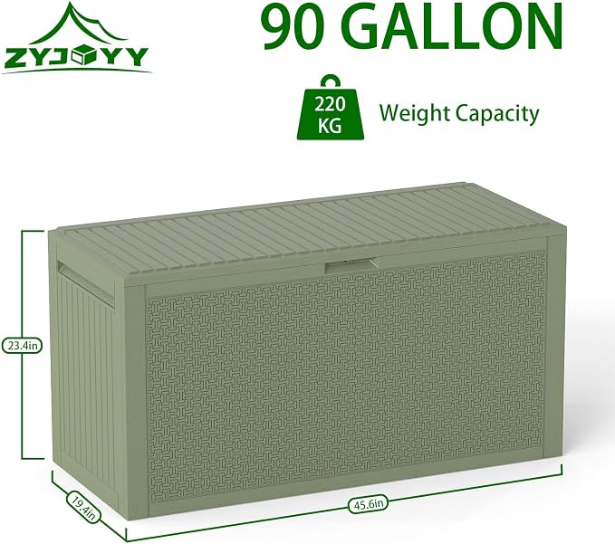 ZYJOYY Outdoor Storage Box, 90 Gallon Deck Box, Waterproof Resin Storage Bin - Image 2