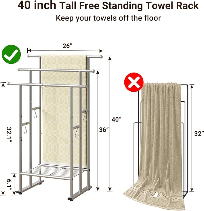 ELYKEN 3 Tier Standing Towel Rack, Freestanding Floor Towel Rack - Image 3