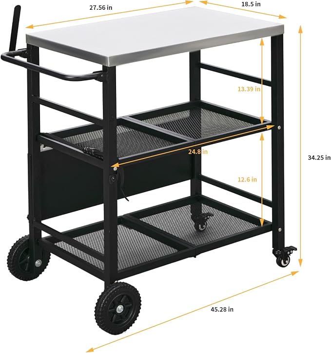 VINGLI Stainless Steel Foldable Grill Table Cart, Outdoor Food Prep Rolling Cart - Image 2