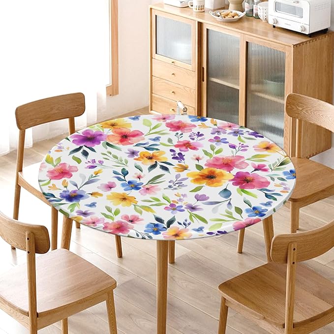 Spring Summer Floral Round Fitted Tablecloth - Image 9
