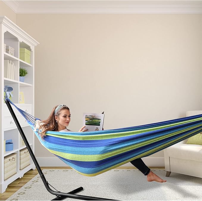 Hammock in Green Cotton with 660 lb Capacity and 106 x 59 Inch Size