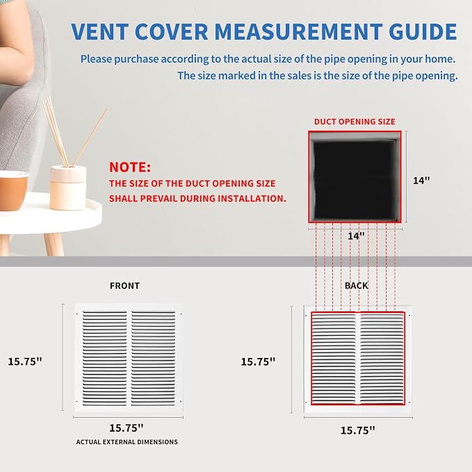 14x14 Vent Cover, Air Return Vent Cover, AC Vent Cover, Cold Air Return Vent - Image 3
