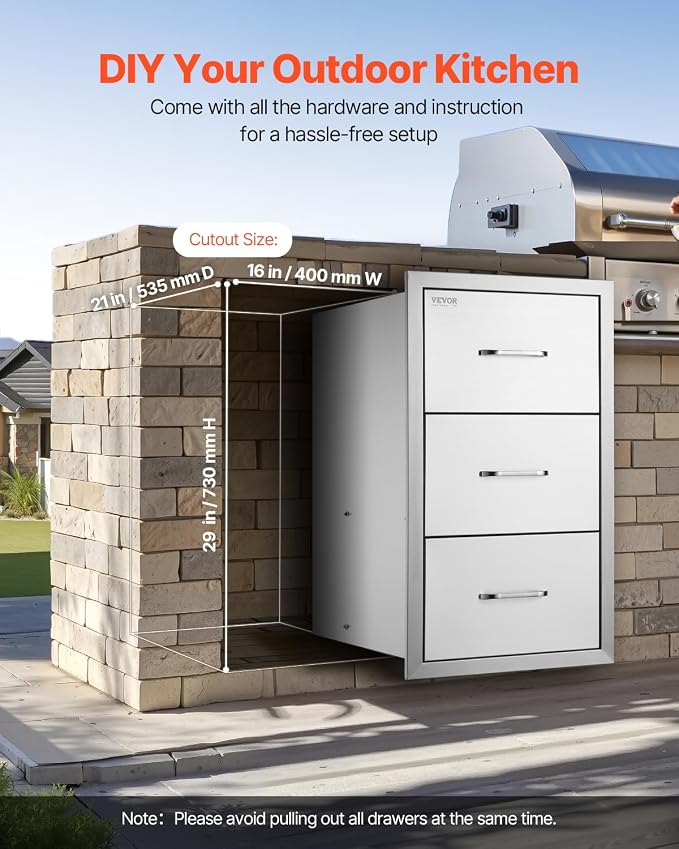 VEVOR 17W x 30H x 21D Inch Outdoor Kitchen Stainless Steel Double Access Drawers - Image 7