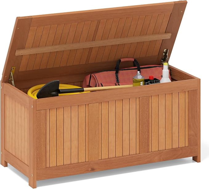 Tangkula 58 Gallon Wood Outdoor Storage Box, 3-in-1 Patio Storage Bench by TANGKULA