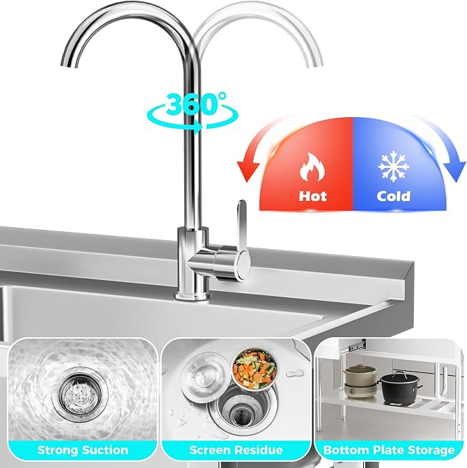 WOEDEN 47" 304 Stainless Steel Utility Sink, Free-Standing Commercial Sink - Image 2