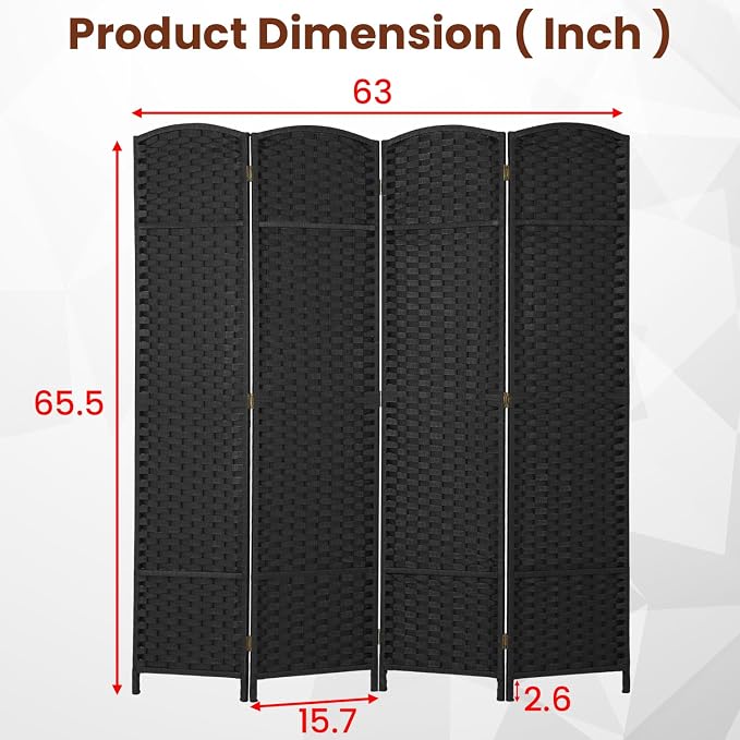 FDW Room Divider 4 Panel Screen 5.6 Ft Tall Partition Privacy Screens Folding - Image 2