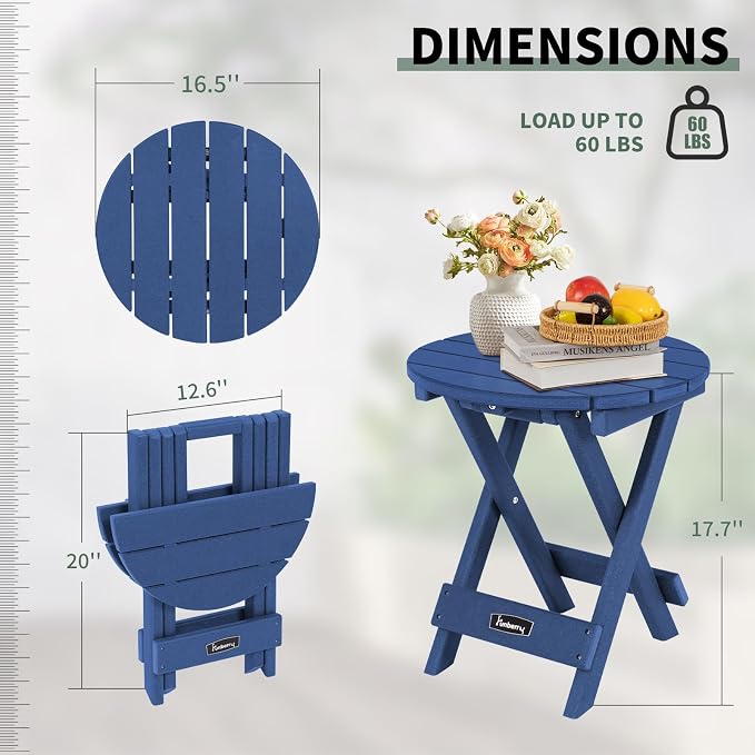 FUNBERRY Outdoor Folding Adirondack Side Table, No Assembly Portable Patio End - Image 3