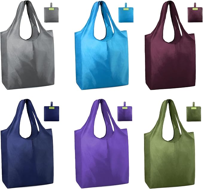BeeGreen Colorful Reusable Grocery Bags 6 Pack, Heavy Duty Totes by BeeGreen