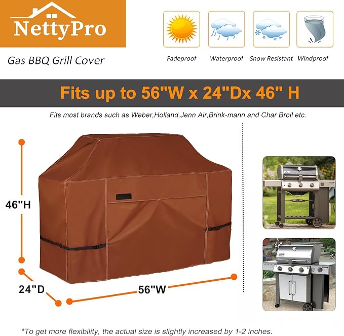 NettyPro BBQ Grill Cover 56 inch Heavy Duty Waterproof Outdoor 2-3 Burners Gas - Image 4