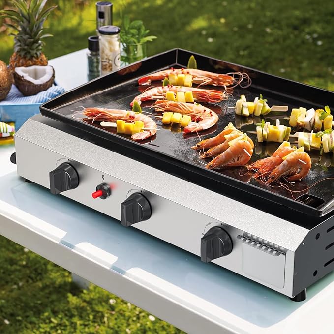3 Burner BBQ Gas Griddle, 25.6 Inch Stainless Steel Tabletop Portable Propane - Image 2