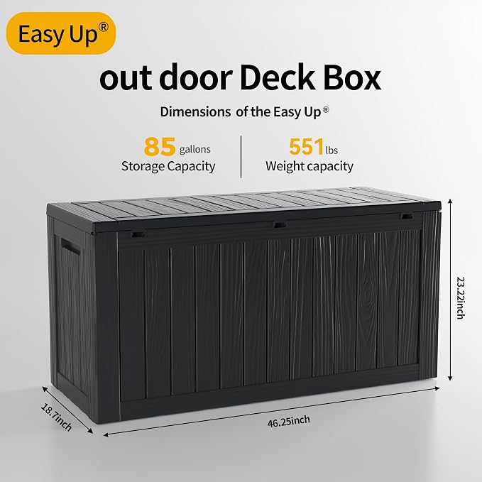 EasyUp 85 Gallon Deck Box Waterproof, Outdoor Storage Box Lockable - Image 2
