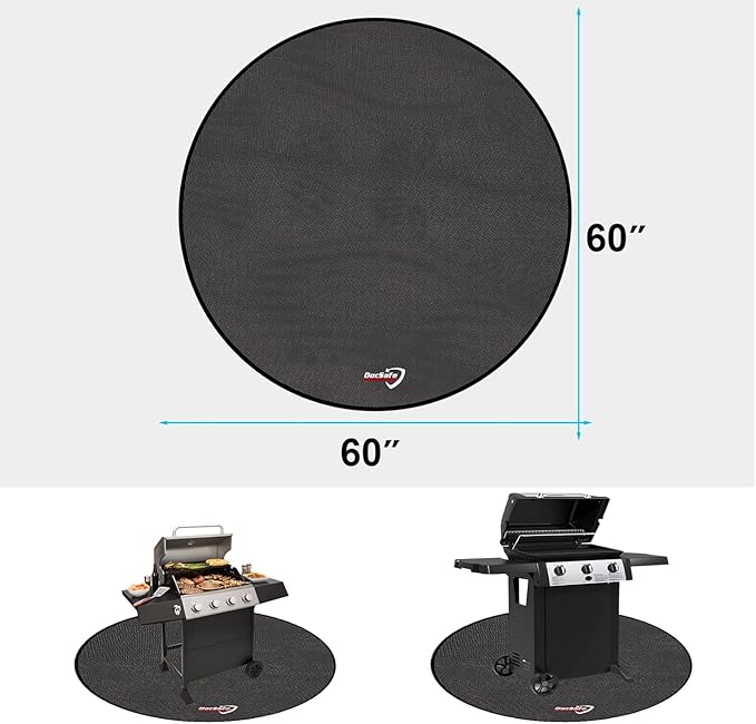 Grill Floor Mat, 60 Inch Round Black Silicone Fiberglass Pad
