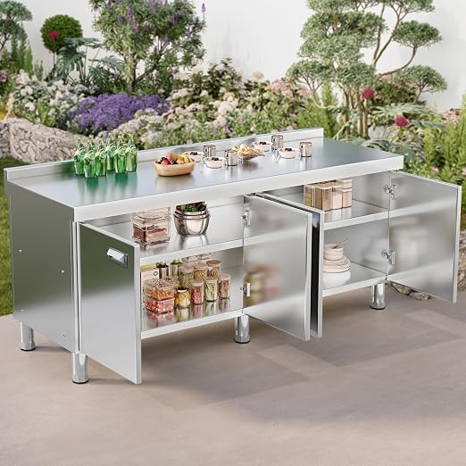 KINGBO 66.9" Stainless Steel Table Cabinet Heavy Duty Prep Table - Image 2
