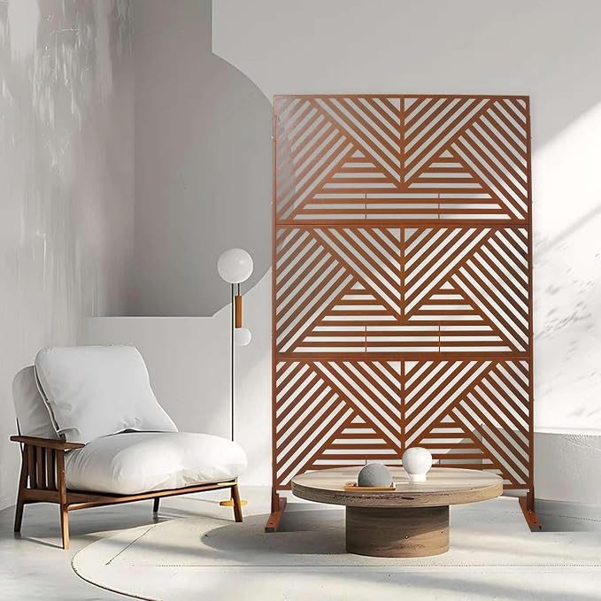 Outdoor Privacy Screen with Geometric Design – Metal Decorative Panel, - Image 4