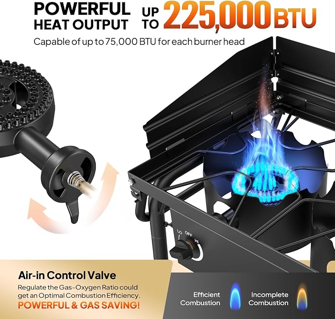 ROVSUN 3 Burner Gas Stove with 2 Side Shelves, 000BTU Portable Propane Stove - Image 3