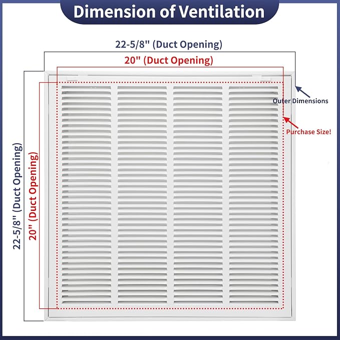 20"W x 20"H Steel Return Air Filter Grille - Image 2