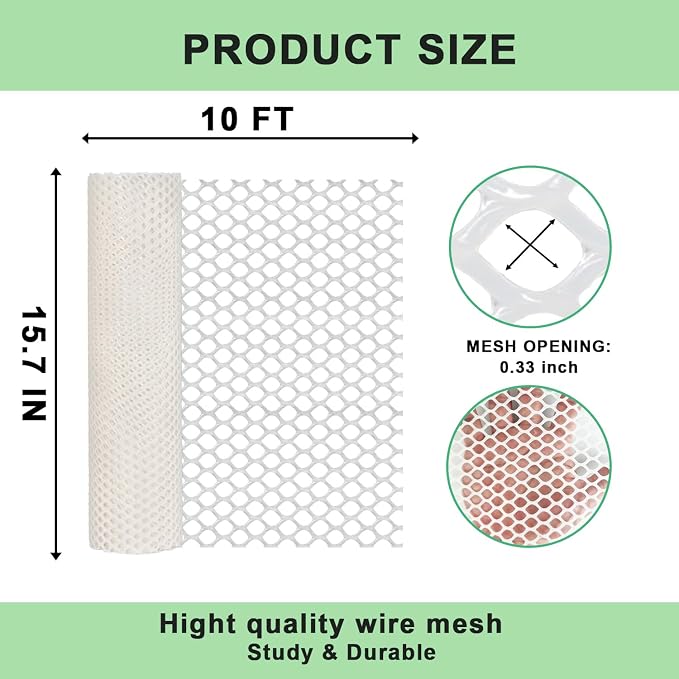 vensovo Plastic Wire Mesh 16IN x 33FT Roll -White Chicken Wire Fencing - Image 2