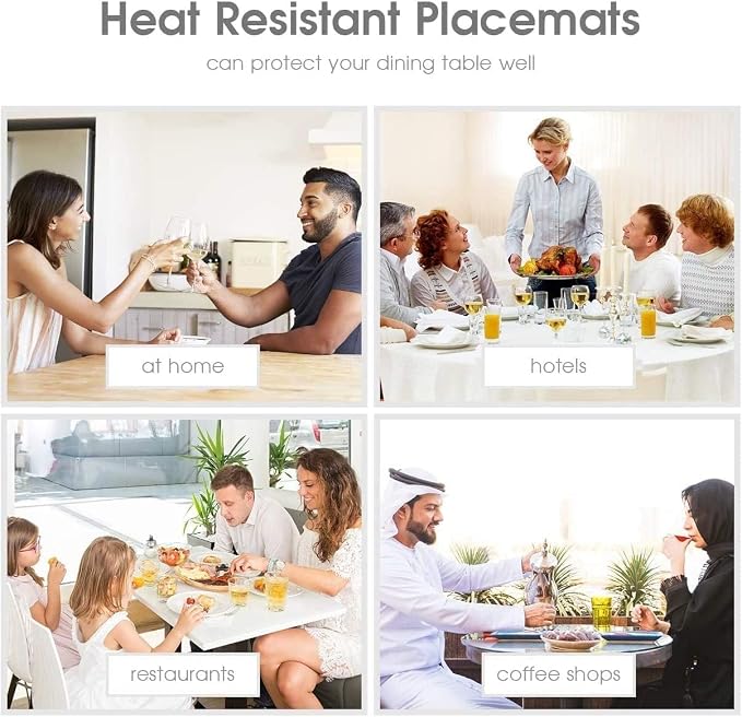 Reversible Placemats Set of 6 Oval, Heat Resistant Wipeable Table Placemats - Image 6