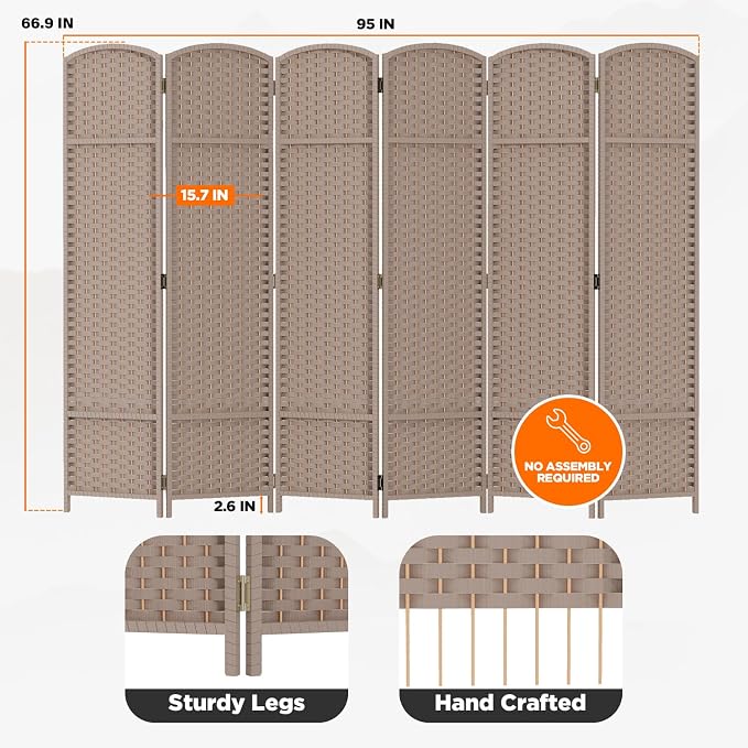 Room Divider 6 Panel Screen 5.6 Ft Tall Partition Room Dividers Beige Privacy - Image 2