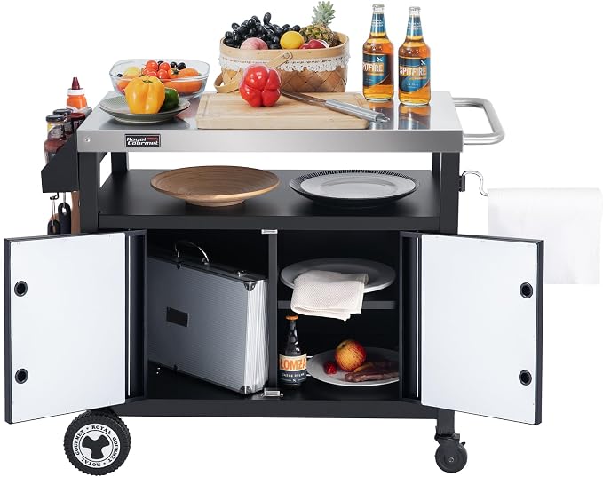 Outdoor Grill Cart with Wheels, Movable Kitchen Island with Storage Cabinet - Image 2
