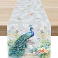 Peacock Table Runner, Watercolor Traditional Chinese Style Peacock Floral by Unknown