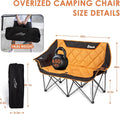 Folding Loveseat Camp Chair, Orange, 2-Seat, 650 lb Limit