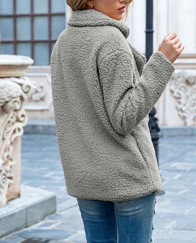 Women's Winter Warm Plush Cardigan Fuzzy Fleece Lapel Jacket - Image 6