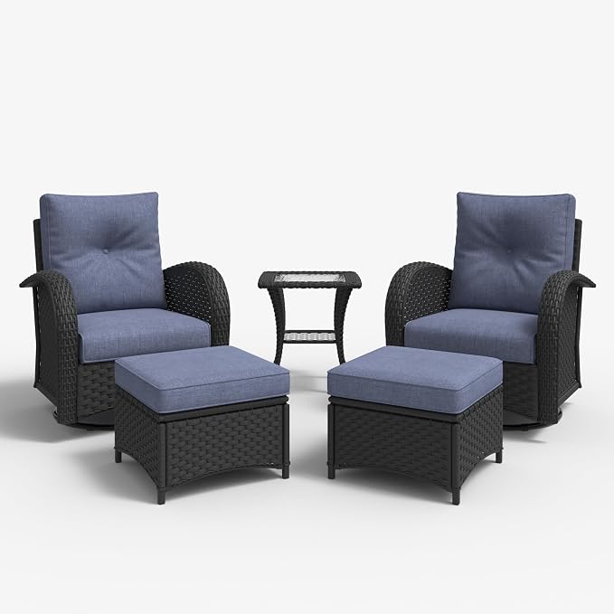 LayinSun 5 Pieces Outdoor Patio Furniture Set, Rattan Wicker Sectional Swivel - Image 2