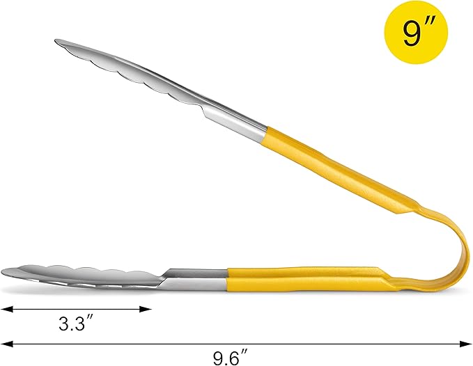 Tongs, 9-Inch Polished Stainless Steel Spring Tongs with Vinyl Handles