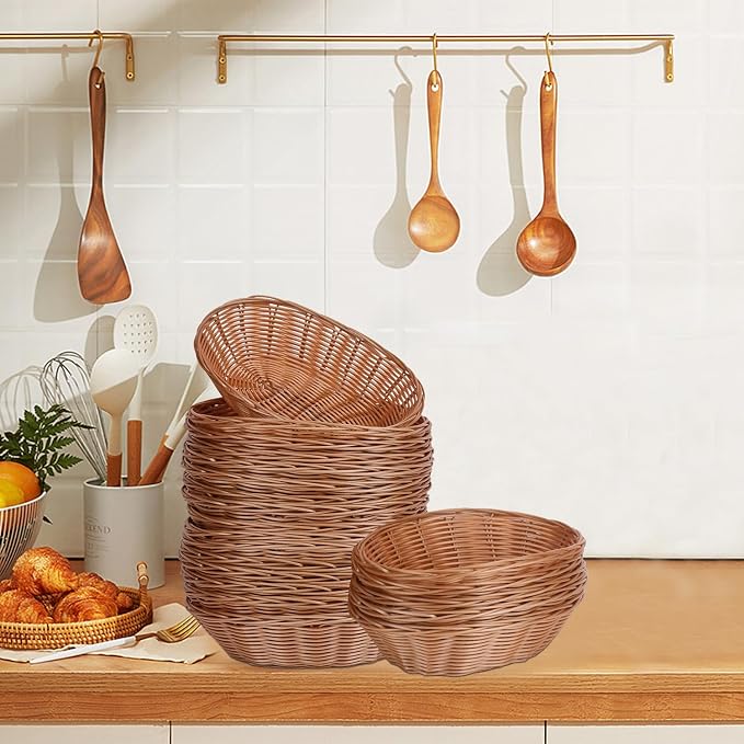 22 Pack 9 Inches Oval Wicker Bread Basket, Woven Serving Basket, Wicker Fruit - Image 4