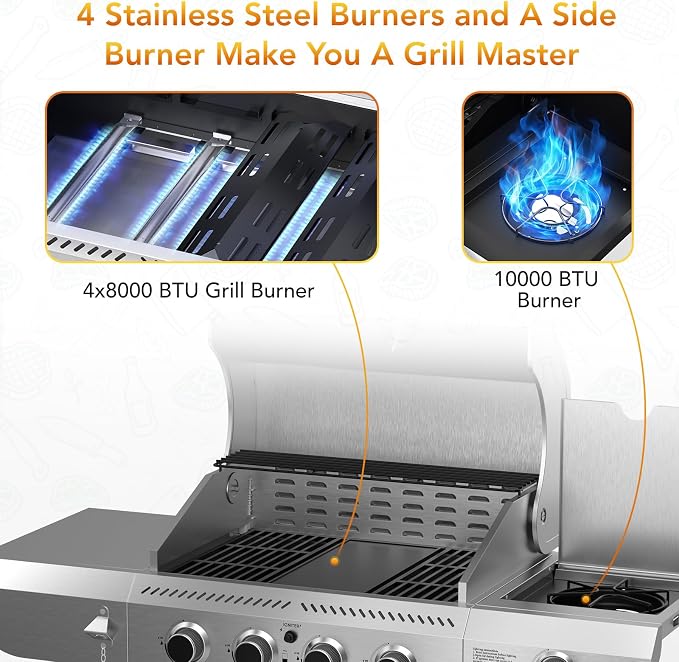 G41 Pro BBQ Grill, Heavy-Duty Stainless Steel Gas Grill, 4 Burner Gas Grill - Image 6