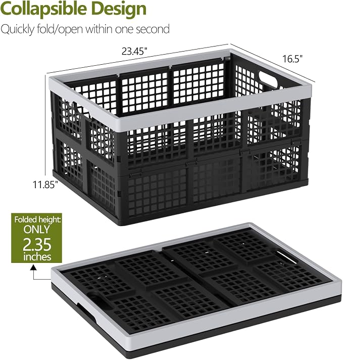 4 Pack Collapsible Plastic Storage Crates, Utility Folding Milk Crates - Image 2