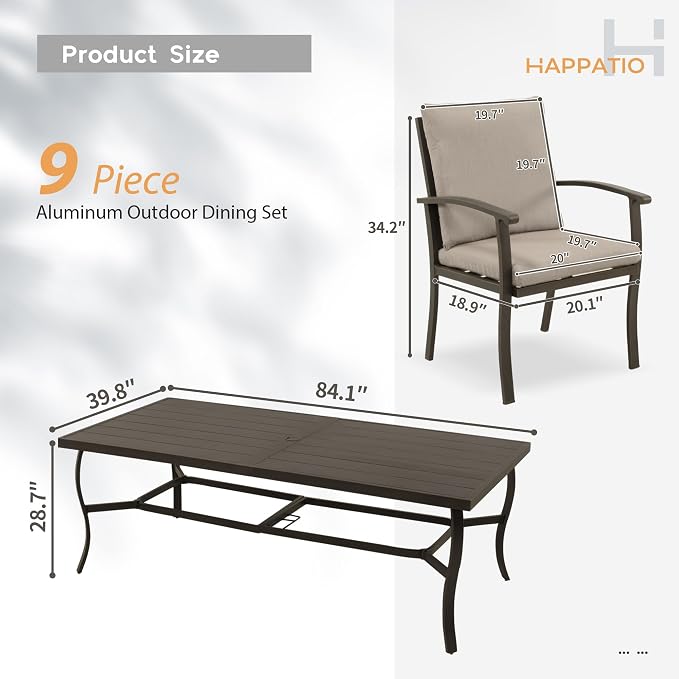 HAPPATIO Aluminum 9 Piece Patio Dining Set - Image 8