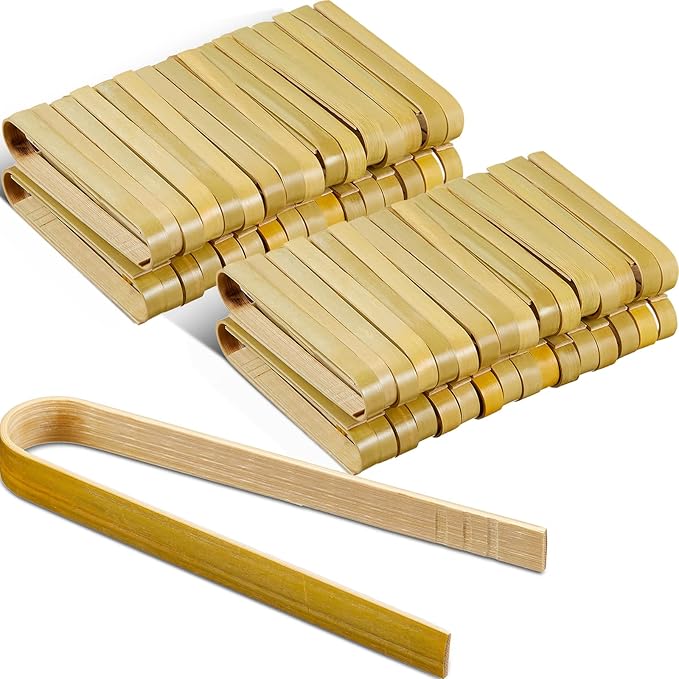 Tongs: 90 Disposable Mini Bamboo Serving Tongs, 6 Inch Natural Wood Color