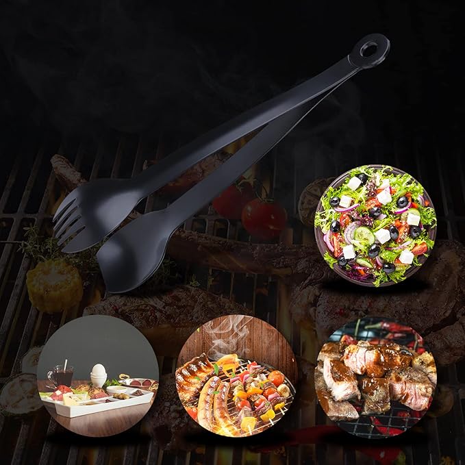 Tongs for Serving, 6 Inch Black Stainless Steel, Set of 4