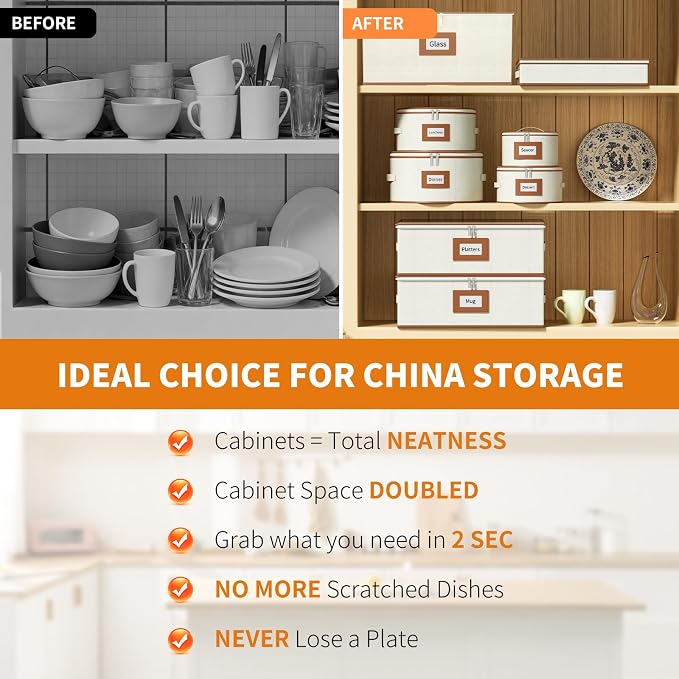 Aokeyee China Storage Containers Hard Shell 8 Piece, Wine Glass, Plate Storage - Image 4