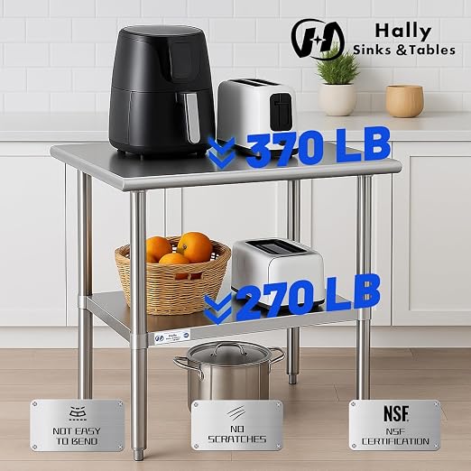 Hally Stainless Steel Table for Prep & Work 24 x 18 Inches, NSF Commercial - Image 5