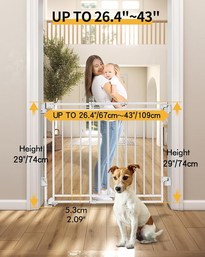 Baby Gate for Stairs Doorways & Kitchen, 26.4"-43" W x 29" H, No Bottom Bar Dog - Image 7