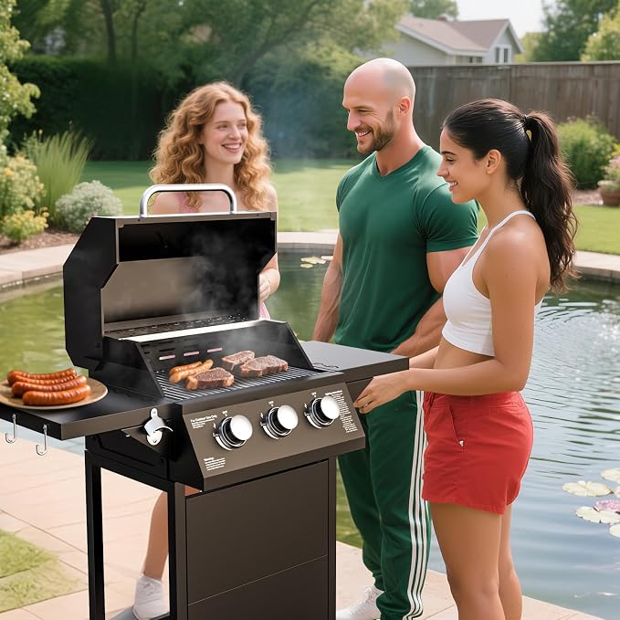 3 Burner Propane Gas Grill, 30000 BTU Outdoor Gas BBQ Grill Cooking - Image 7