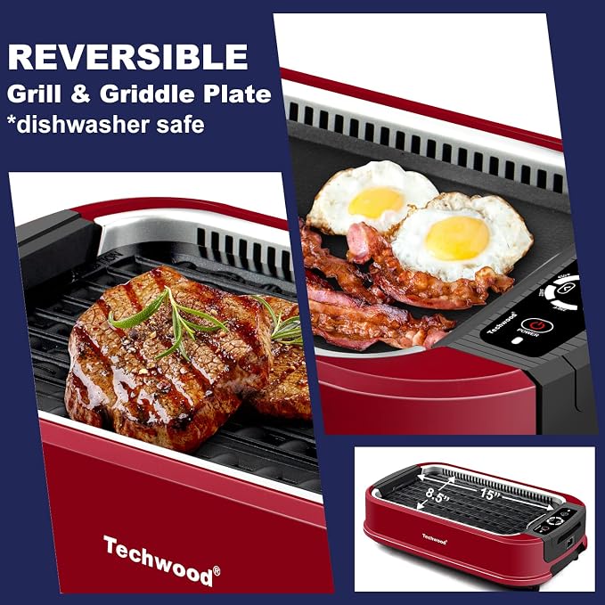 Indoor Smokeless Grill, Techwood 1500W Electric Indoor Grill - Image 3