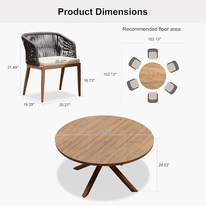 PURPLE LEAF 7 Pieces Round Outdoor Dining Set Outdoor Dining Table and Chairs - Image 7