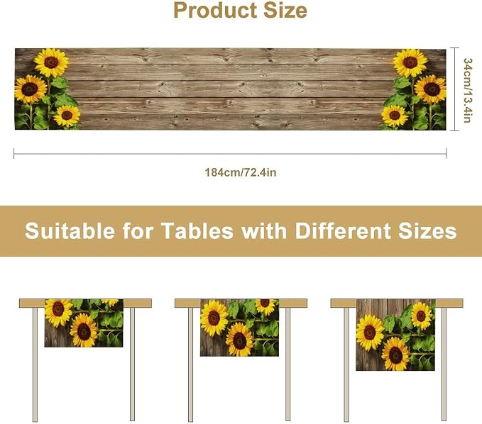 Sunflower Floral Table Runner, Country Farmhouse Vintage Spring Flower Rustic - Image 8