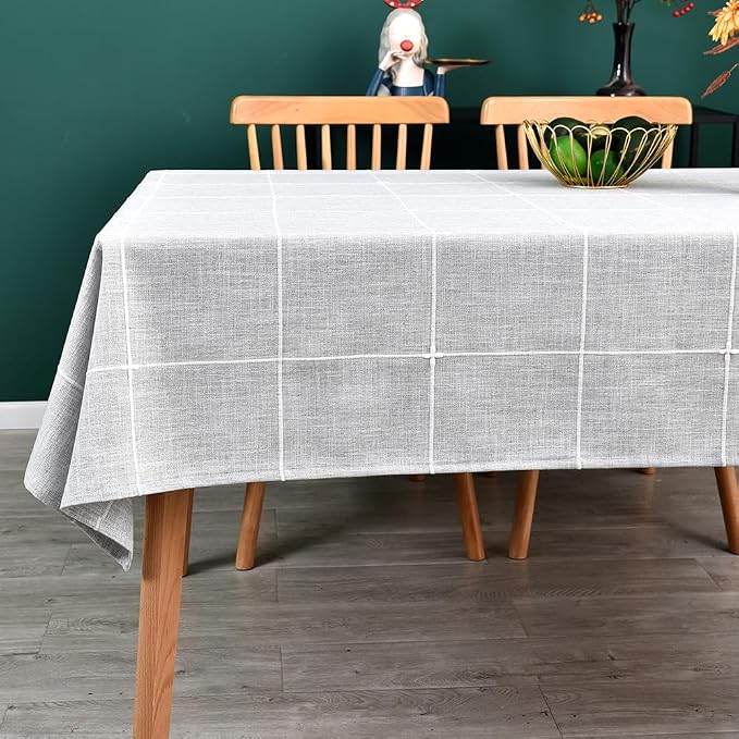 Farmhouse Table Cloth for Rectangle Tables Gray Plaid Boho Tablecloth Heavy by Yofori