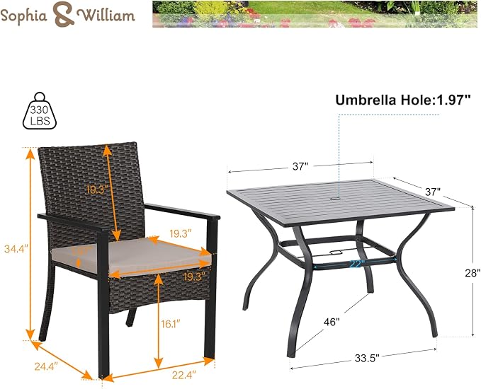 Sophia & William 5 Pieces Patio Dining Set - Image 9