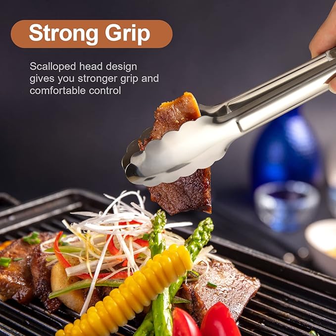 Stainless Steel Serving Tongs, 9-Inch Silver Set of 6