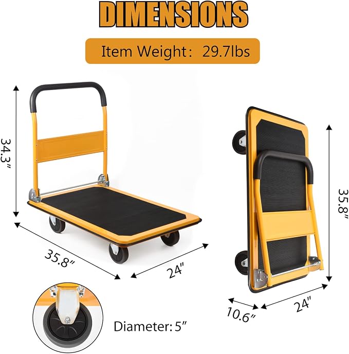 LEADALLWAY Platform Truck Large Size 880lbs Foldable Push Cart - Image 3