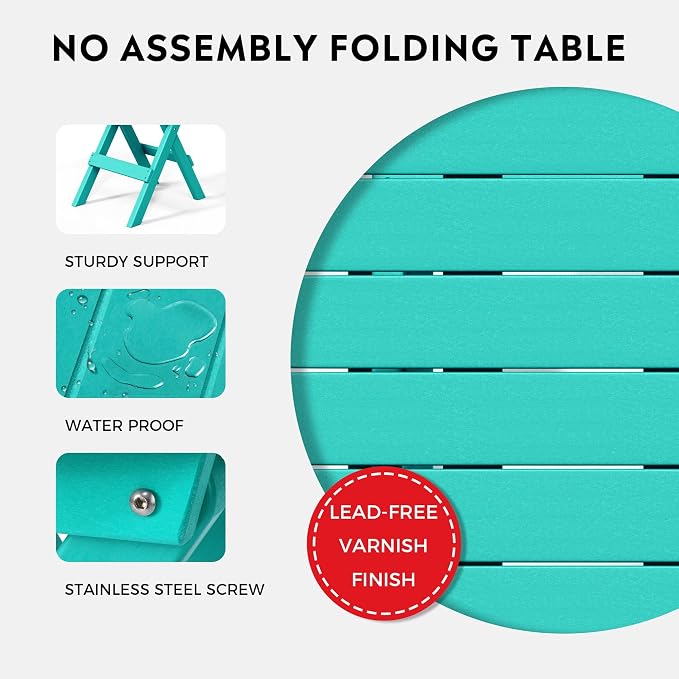 Costaelm Paradise 3-Piece Outdoor HDPE Folding Patio Bistro Table and Chairs - Image 8