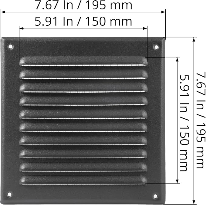 Square Ventilation Grille / 6" x 6" Inch Inside Measurement/Black Metal Air - Image 2