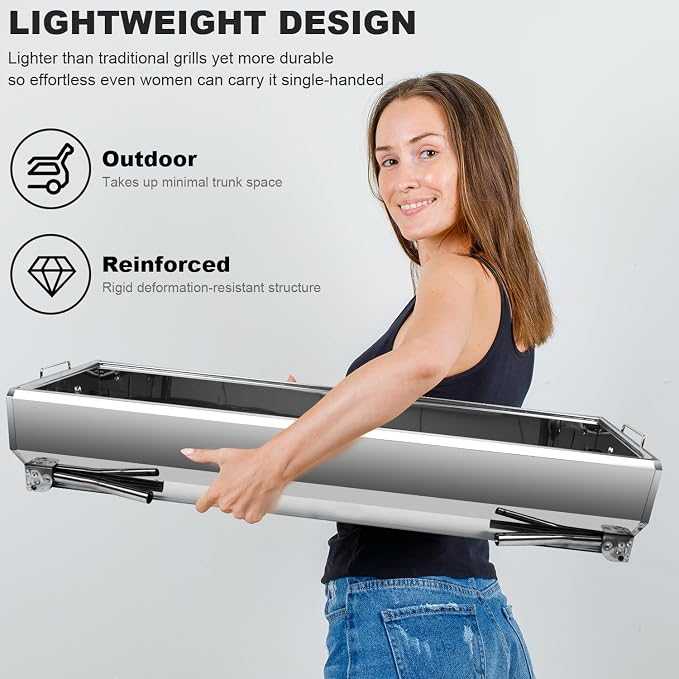 Portable Charcoal Grill, Foldable Stainless Steel Grill - Image 3