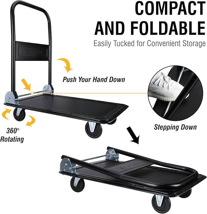 Olympia Tools Foldable Push Cart Dolly - 330 Lb. Capacity Heavy Duty Platform - Image 7